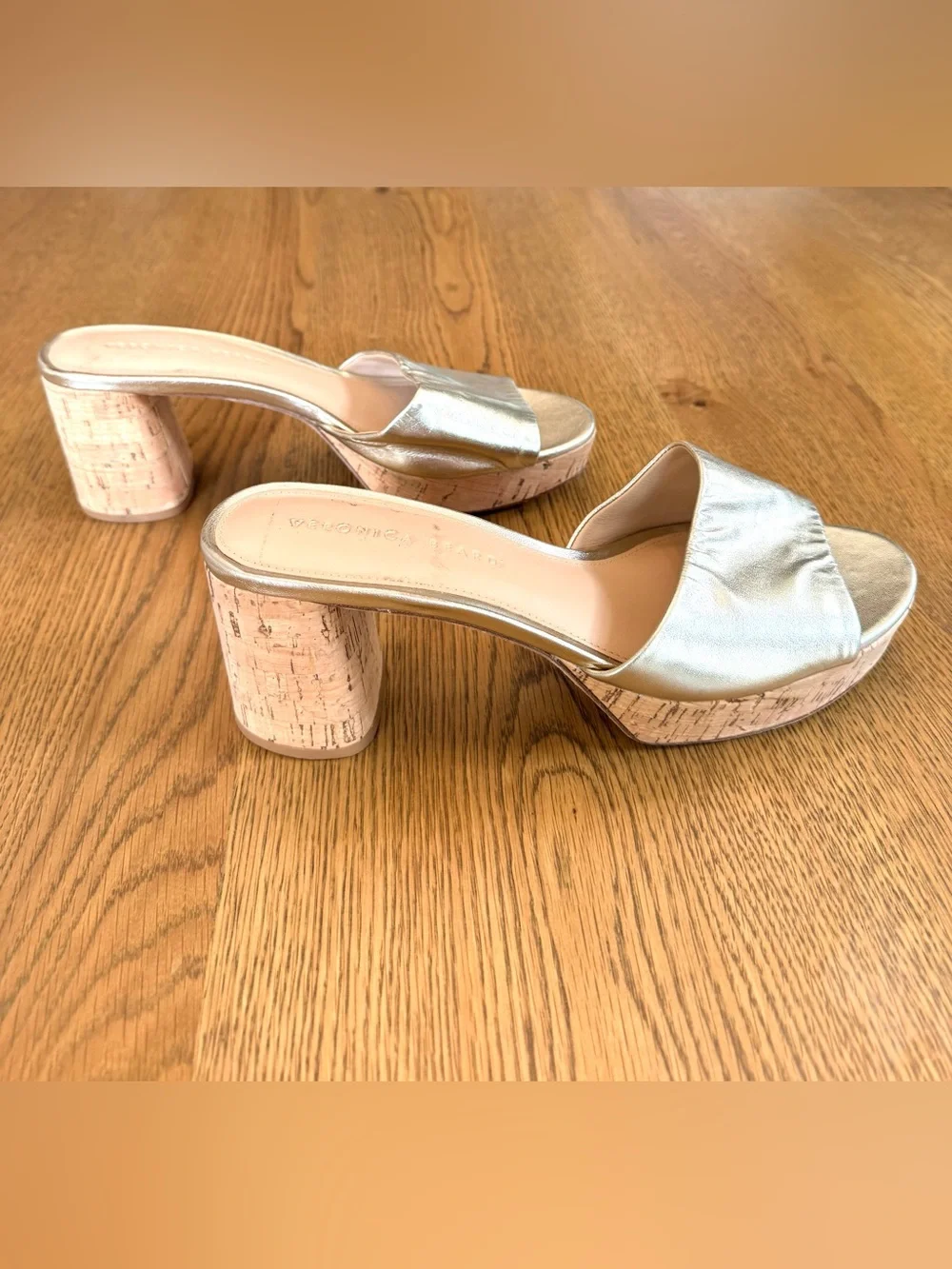 Veronica Beard Dali Gold Metallic Cork Platform Slide Sandals Size 9.5